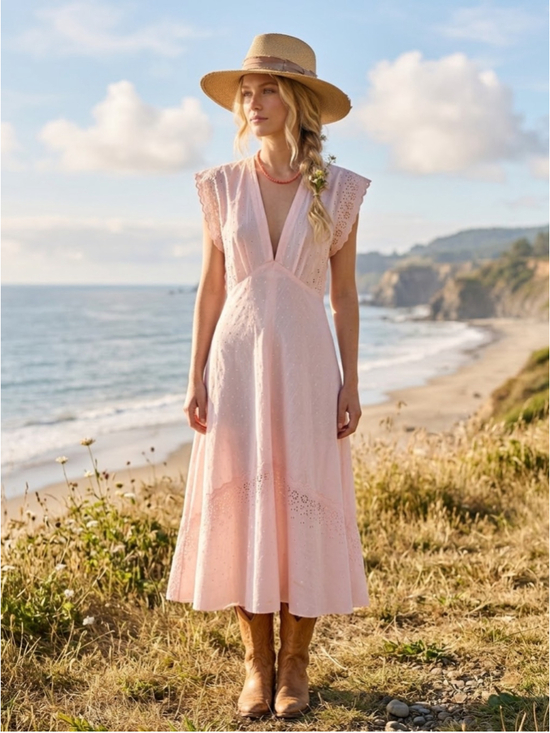 Arjon Dresses & Skirts - Vintage 70s Arjon California Pink Cotton Eyelet Maxi Dress